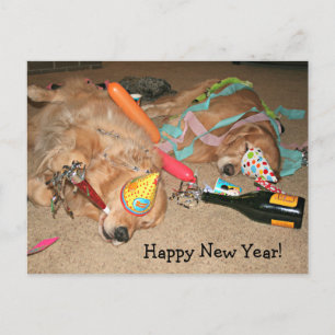 Rolig Golden Retriever Glad Nyår Celebration Helg Vykort