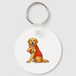 Rolig golden retriever Hund Jag älskar mamma tatue Nyckelring