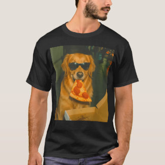Rolig Golden Retriever Hund som äter Pizza Meme T Shirt