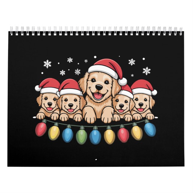 Rolig Golden Retriever Jul Valp Hund  Kalender (Omslag)