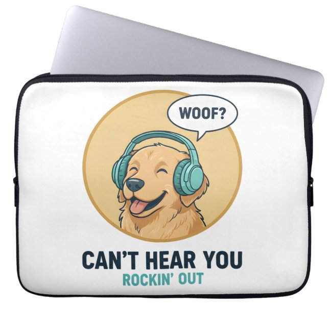 Rolig Golden Retriever Med Hörlurar  Laptop Fodral (Framsidan)