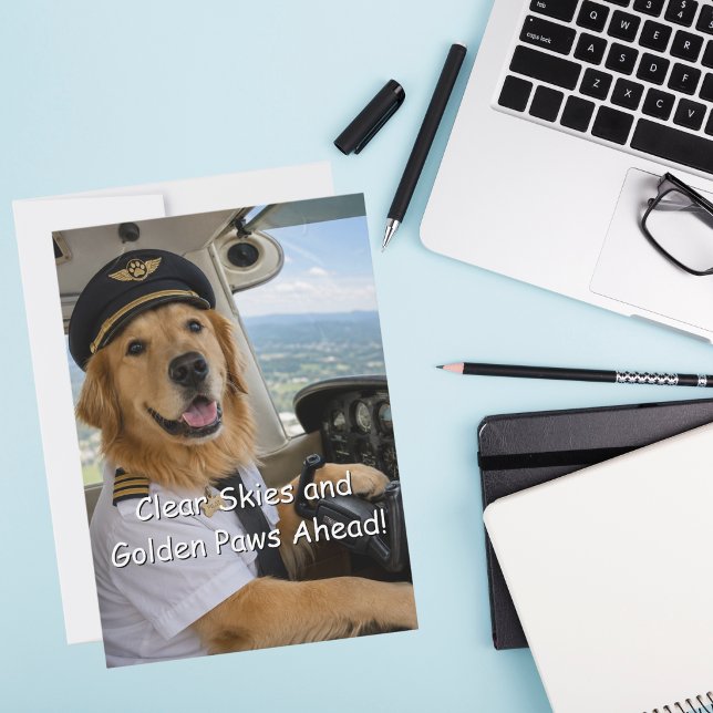 Rolig Golden Retriever Pilot Flyg Hund Födelsedag Kort (Skapare uppladdad)