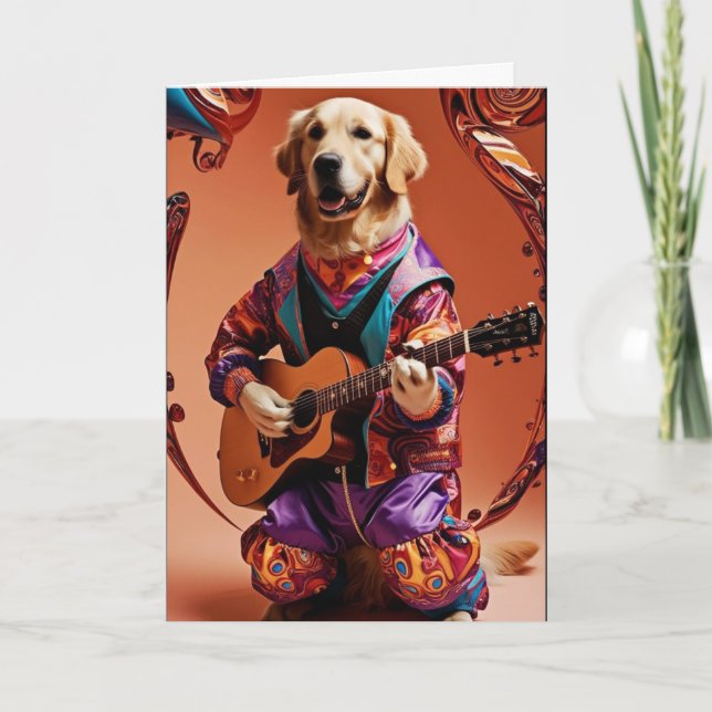 Rolig Golden Retriever Rockstjärna Kort (Framsida)