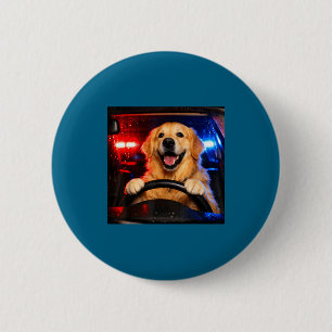 Rolig golden retriever som kör meme hund kör en knapp