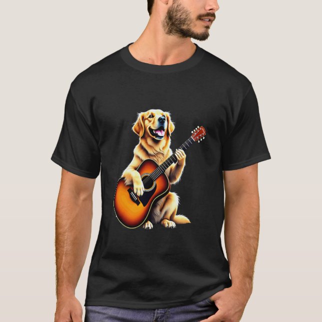 Rolig Golden Retriever som spelar gitarrdesign för T Shirt (Framsida)