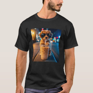 Rolig Goldendoodle Dricker Iced Coffee Djur Mem T Shirt