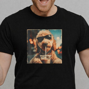 Rolig Goldendoodle Iced Coffee Hund Solglasögon T Shirt