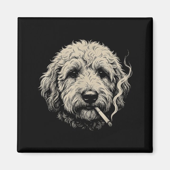 Rolig Goldendoodle-meme Hund som röker cigarett Magnet (Framsidan)