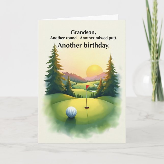 Rolig golf-födelsedagspresent till sonson med humo kort (Framsida)
