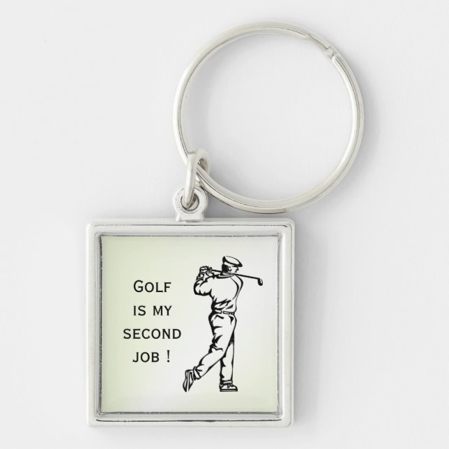 Rolig Golf Fyrkantig Silverfärgad Nyckelring (Framsidan)
