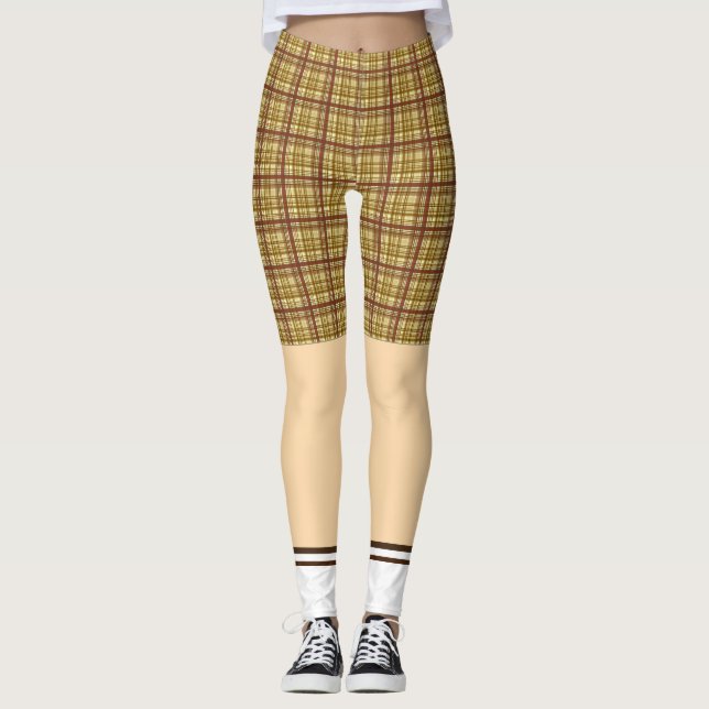 Rolig golf kortsluter sockaplädmönster leggings (Framsida)