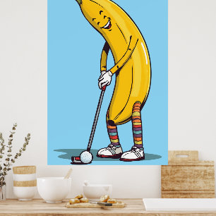 Rolig golfbanan karaktär svänger klubba poster