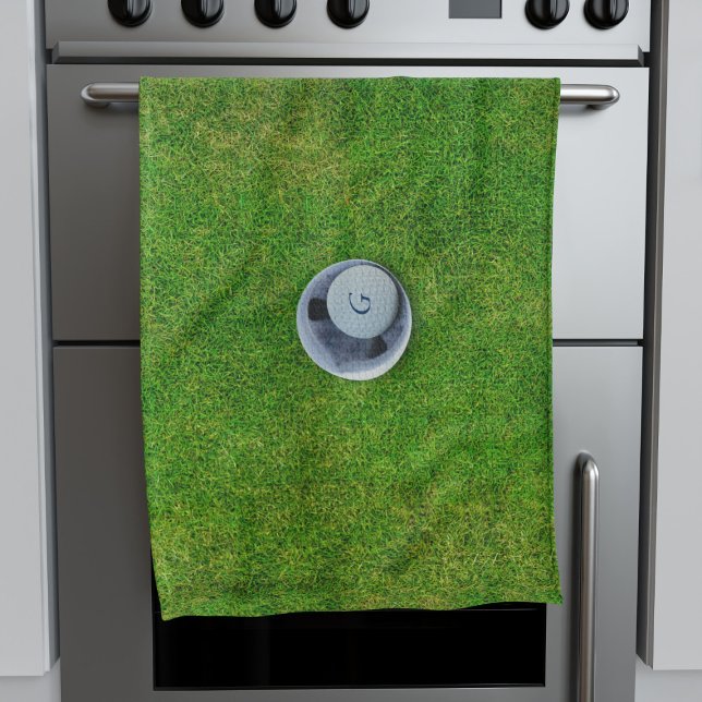 Rolig golfbollmonogram grön kökshandduk (Celebrate Dad's Hole in One with a kitchen towel! Makes a great gift for golfers. Add your initial!)