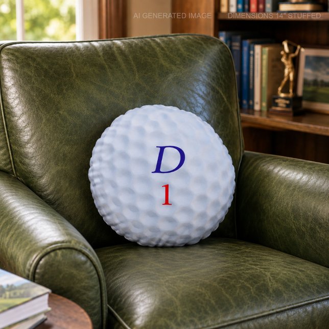 Rolig golfbollskudde med gropar rund kudde (Just add your initial and golf ball number and "putt" it on your couch)