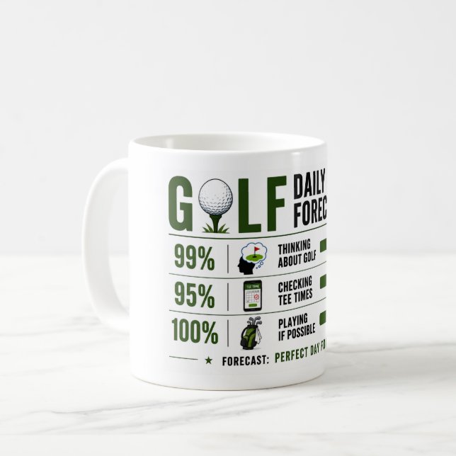 Rolig golfcitat väderprognos  kaffemugg (Framsida vänster)