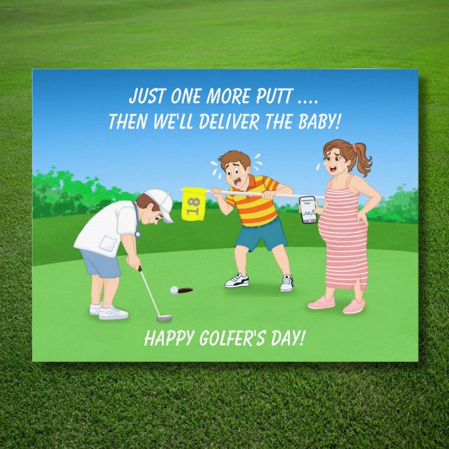 Rolig golfdoktor som föder barn efter putt humor vykort (Skapare uppladdad)