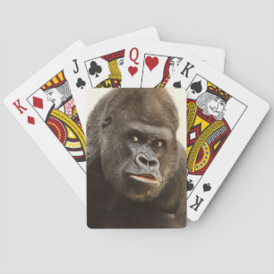 Rolig gorilla som leker kort spel kort