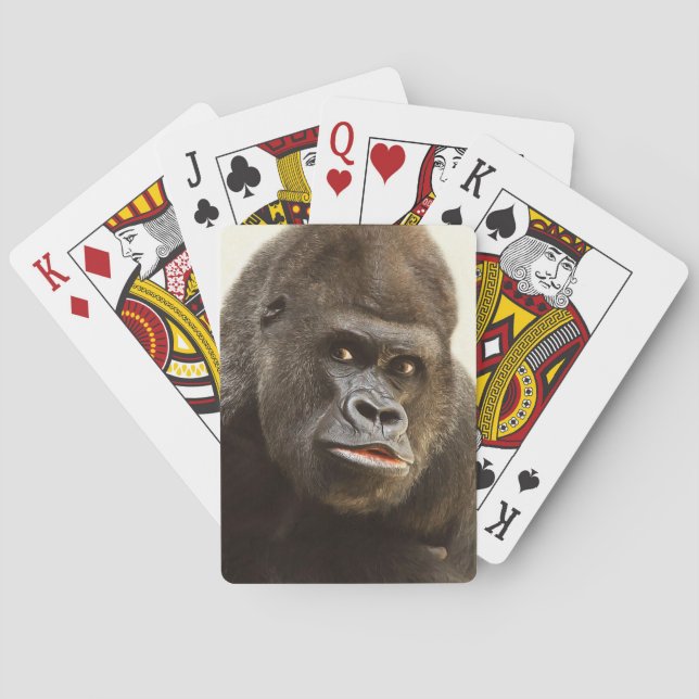 Rolig gorilla som leker kort spel kort (Baksidan)