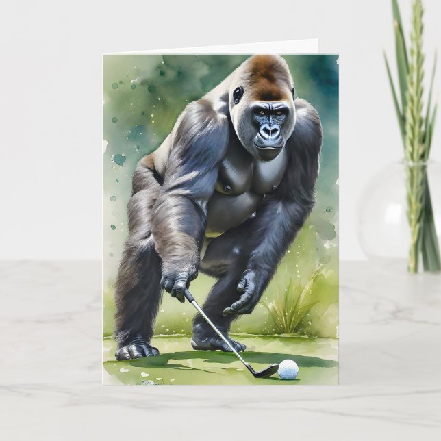 Rolig gorilla som spelar golf tom hälsning  kort (Framsida)
