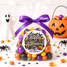 Rolig Gott Halloween Pumpa Fladdermus Familj Runt Klistermärke