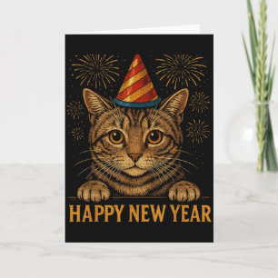 Rolig Gott Nytt År 2026 Katt Kikar Kväll Fest Nyår Kort