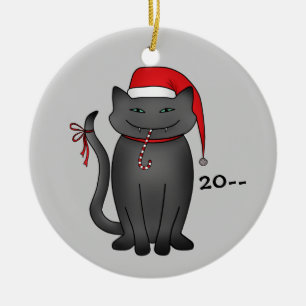 Rolig grå julkattunge julgransprydnad keramik