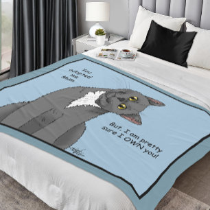 Rolig grå katt mammadagen blå fleecefilt