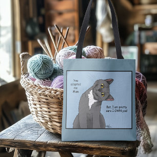 Rolig grå katt mammas dag blå tygkasse