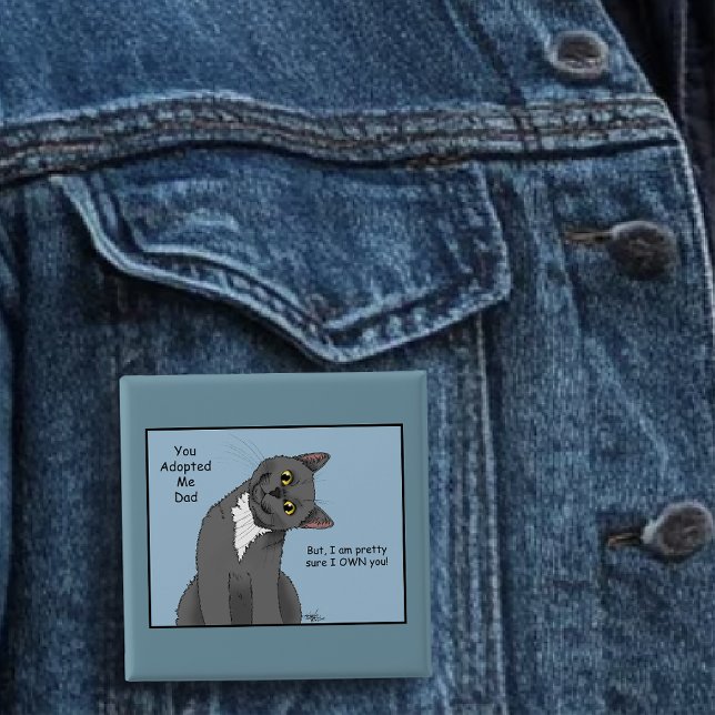 Rolig grå katt pappa dagen blå katt knapp (Skapare uppladdad)