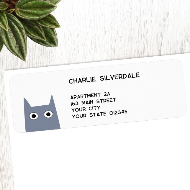Rolig grå katt returadress etikett (Fun blue, gray or grey cat return address labels)