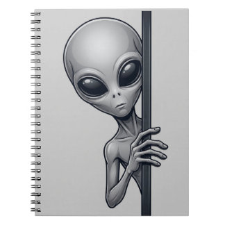 Rolig grå utomjording spärrar ut sig UFO rymddesig Anteckningsbok