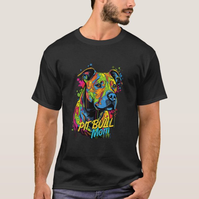 Rolig Graffiti Amerikansk Pit Bull Terrier Mamma M T Shirt (Framsida)