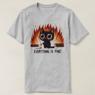 Rolig Grafisk Katt T-Shirt - Allting är bra