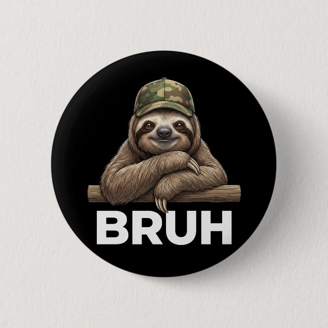 Rolig Grafisk Meme Latmask "Bruh" för Pojkar Flick Knapp (Framsida)