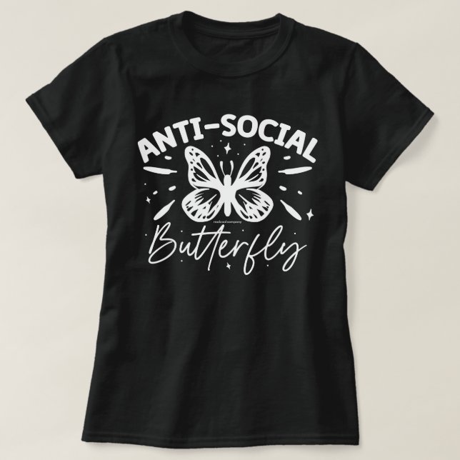 Rolig Grafisk T-Shirt – Antisocial Fjäril (Design framsida)