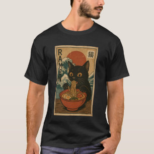 Rolig Grafisk Vintage Katt Ramen Japansk Ukiyo-e W T Shirt