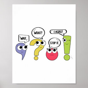 Rolig grammatiklärarpunktation Vänta Vad Stopp Jag Poster