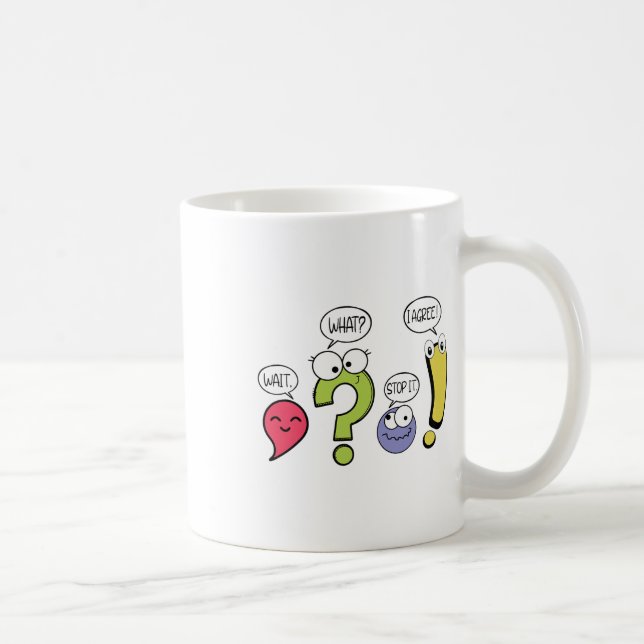Rolig grammatiklärarpunktuation Vänta Vad Sluta Ja Kaffemugg (Höger)