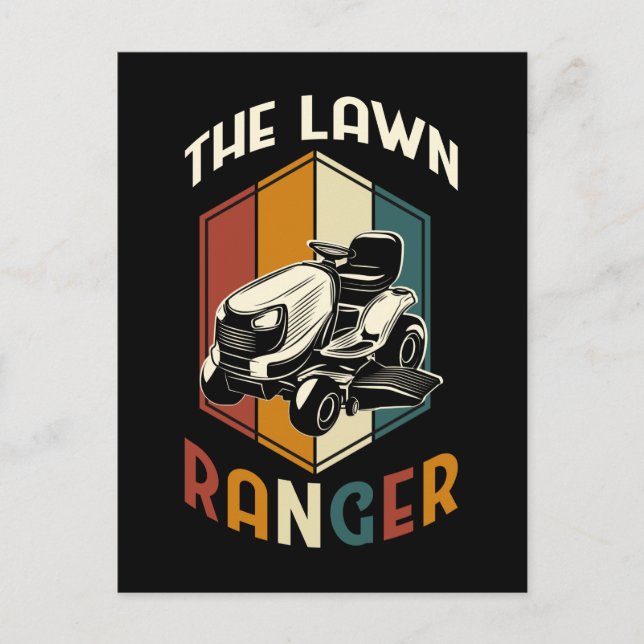 Rolig gräsklippande pappa gräsklippare vykort (Framsida)