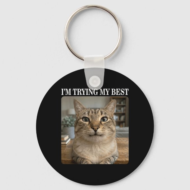 Rolig Gråtande Katt Meme för Män Kvinnor Barn Dum Nyckelring (Framsida)