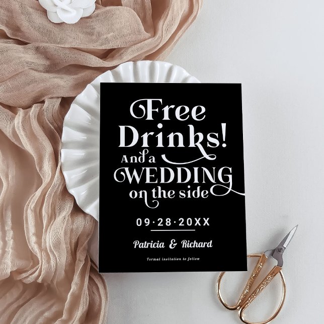 Rolig Gratis Dryck Bröllop Spara Datum Postkort Vykort (Skapare uppladdad)