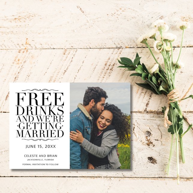 Rolig Gratis Dryck Foto Bröllop Spara Datum Spara Datumet (Funny Free Drinks Photo Wedding Save the Date)