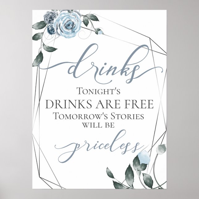 Rolig Gratis Drycker Bar Meny Skylt Silver (Framsidan)