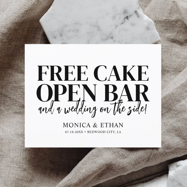 Rolig Gratis Tårta Öppen Bar Bröllop Spara Datumet Meddelande Vykort (Skapare uppladdad)