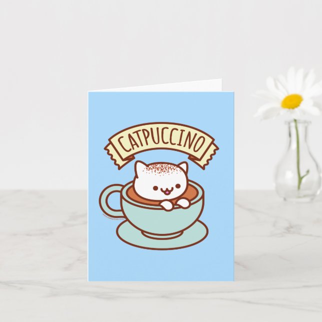 Rolig gratulationskort med katt: KATTPUCCINO Kort (Liten växt)