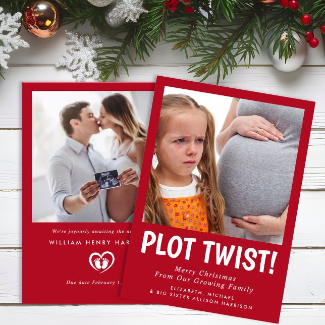 Rolig graviditets twist julfoto julkort (Funny Pregnancy Plot Twist Photo Christmas Holiday Card)
