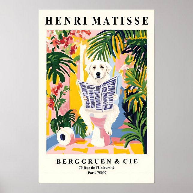 Rolig Great Pyrenees Konsttryck – Matisse Stil Poster (Framsidan)