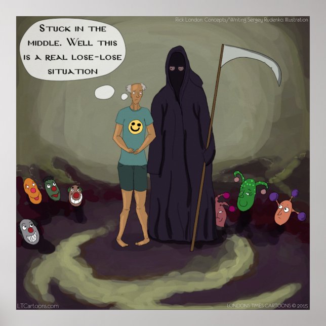 Rolig Grim Reaper & Clown Affisch Mitt Emellan (Framsidan)