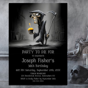 Rolig Grim Reaper med Cupcake Födelsedagsfest Inbjudningar
