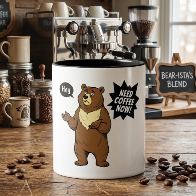 Rolig Grinig Björn Behöver Kaffe Två-Tonad Mugg (Skapare uppladdad)